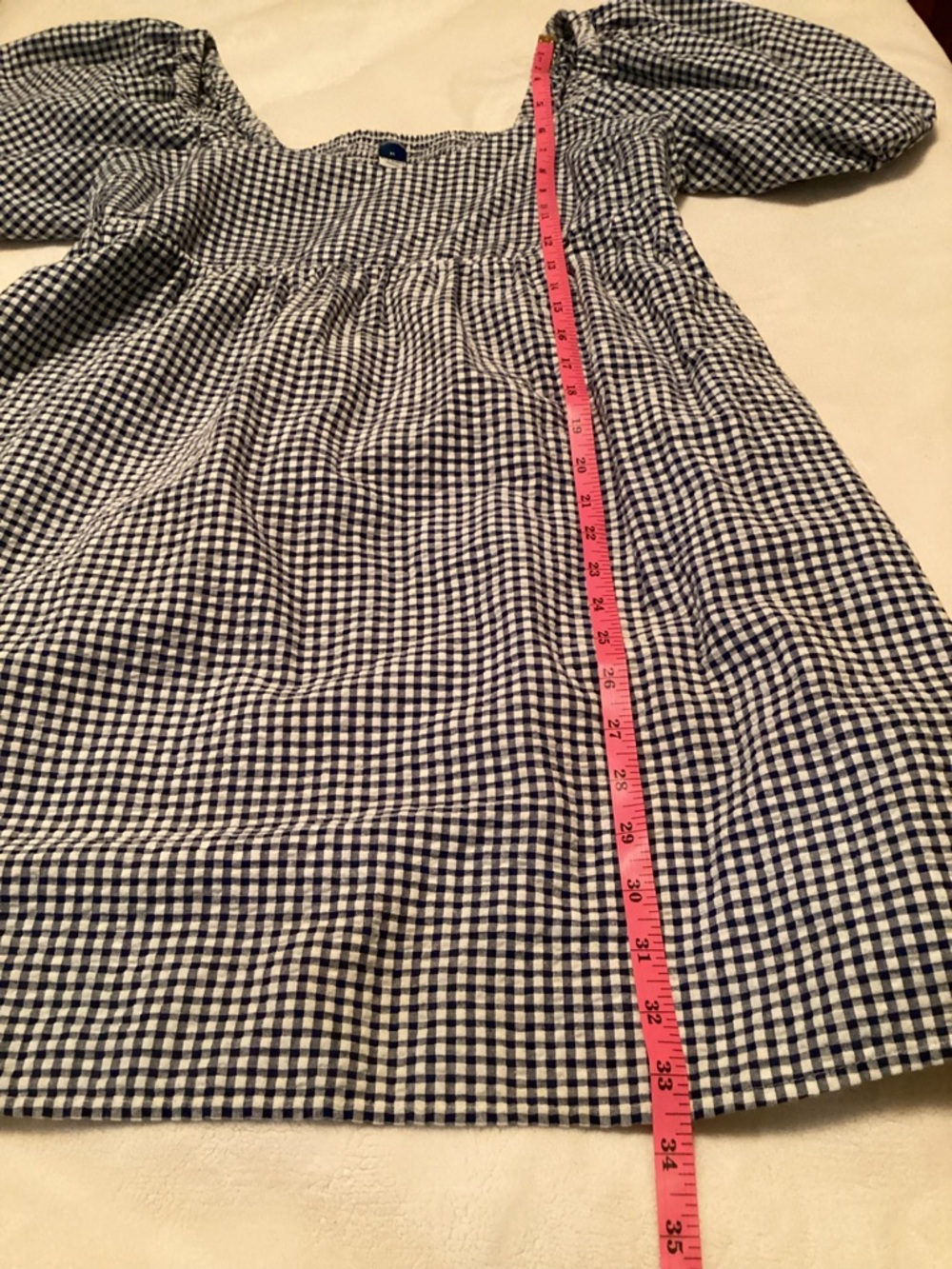 Old Navy Navy & White Gingham Puff Sleeve Dress size Medium - Picture 3 of 7